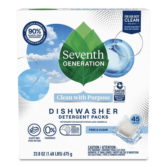 Seventh Generation Dishwasher Detergent Packs Free & Clear for sparkling dishes Dishwasher tabs 45 count