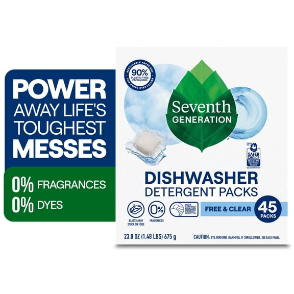 Seventh Generation Dishwasher Detergent Packs for sparkling dishes Free & Clear Dishwasher tabs 45 count