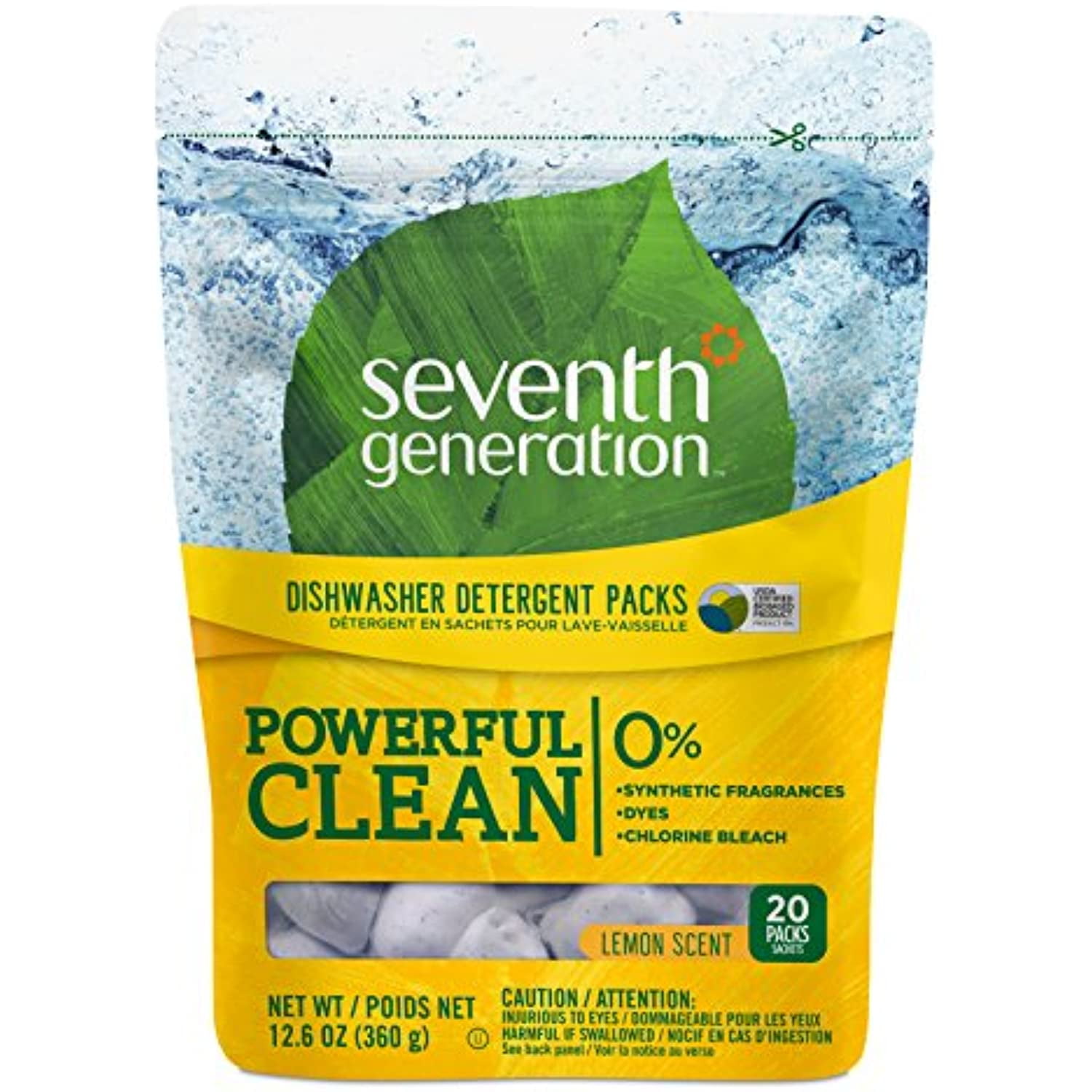 Seventh Generation Dishwasher Detergent Packs, Lemon Scent, 20 Count