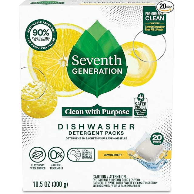 Seventh Generation Dishwasher Detergent Pods, Lemon Scent, Blasts Away