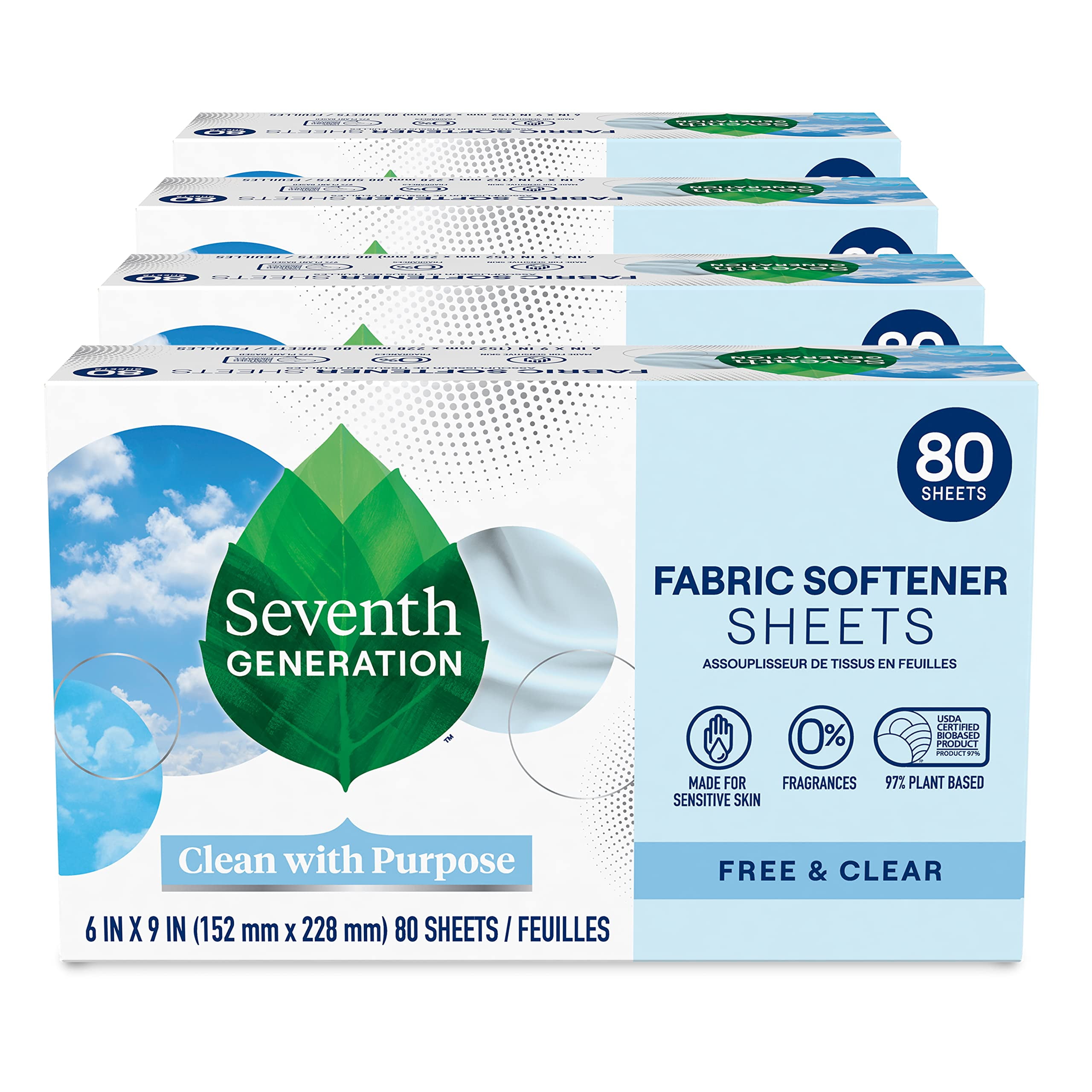 Seventh Generation Dryer Sheets Fabric Softener Free & Clear Fragrance