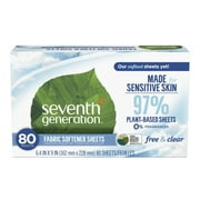 Seventh Generation Dryer Sheets Fabric Softener Free & Clear Fresh, 80 Sheets