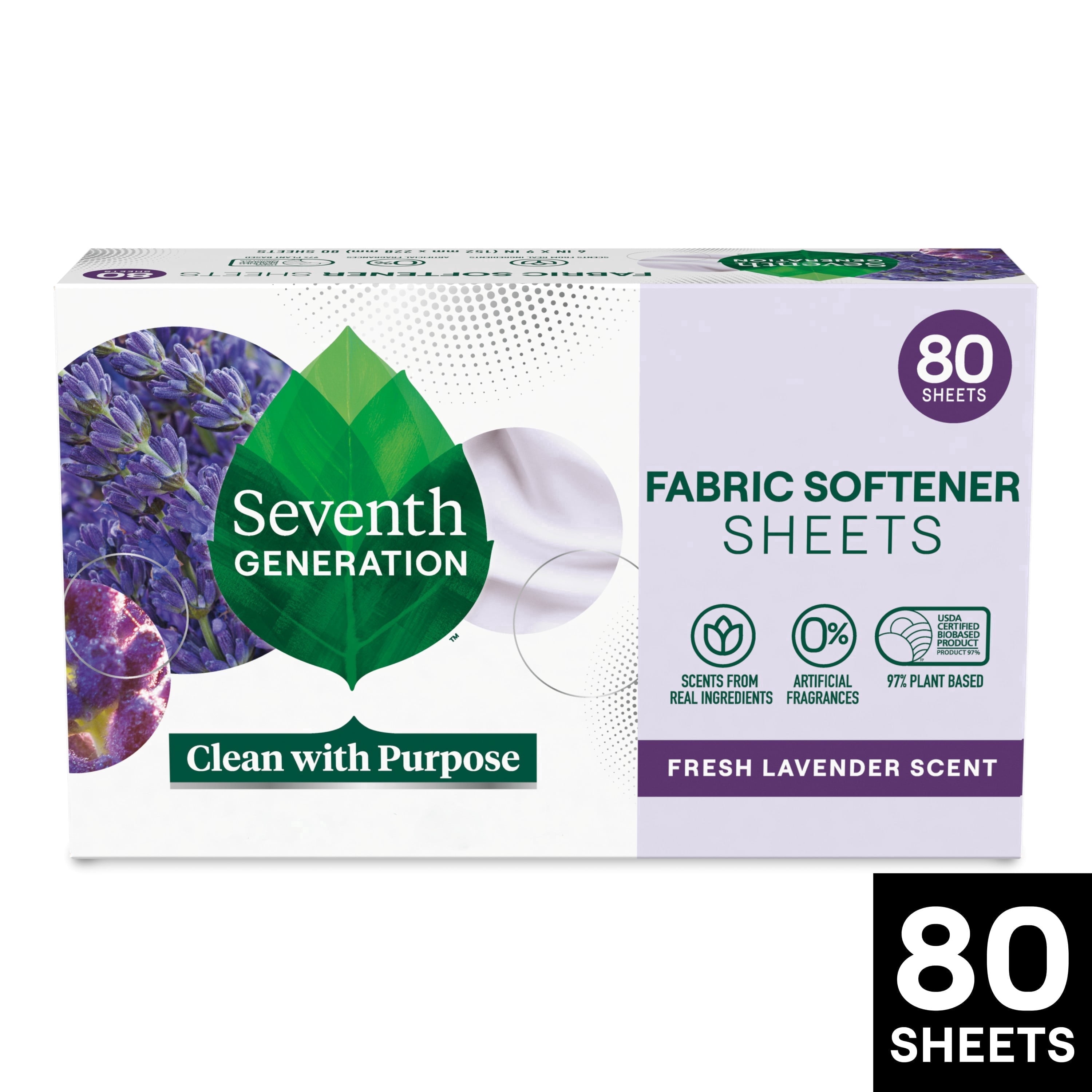 Seventh Generation, Fabric Softener Sheets, Fresh Lavender, 80 Ct