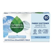 Seventh Generation Fabric Softener Dryer Sheets, Free and Clear, 80 Count