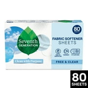 Seventh Generation Fabric Softener Dryer Sheets, Free and Clear, 80 Count