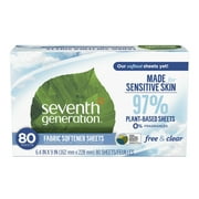 Seventh Generation Fabric Laundry Softener Dryer Sheets, Free and Clear, 80 Count