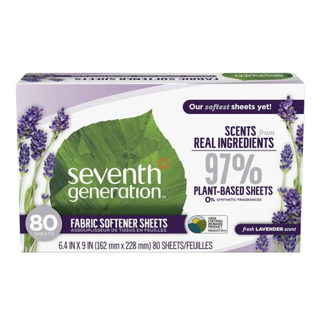 Seventh Generation Fabric Laundry Softener Dryer Sheets, Fresh Lavender, 80 Count