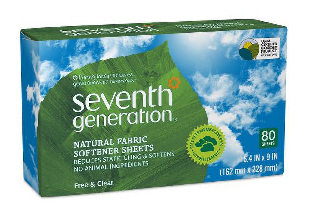 Seventh Generation Fabric Softener Sheets, Free and Clear, 80 Count