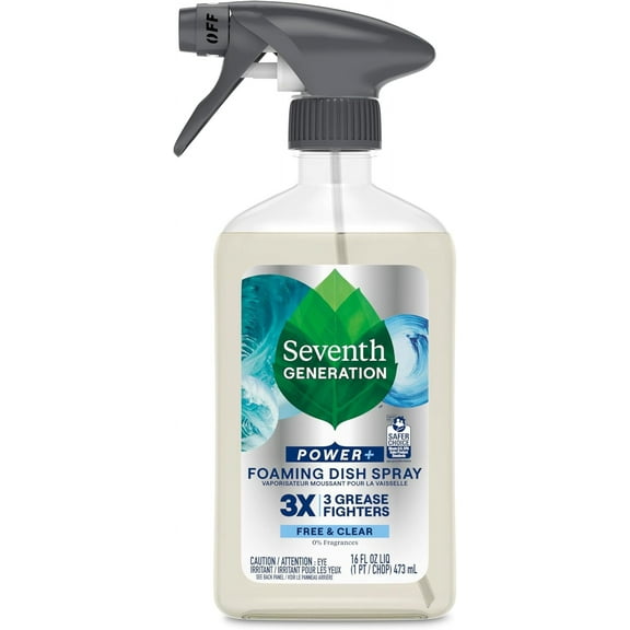 Seventh Generation Foaming Dish Spray, 3X Grease Fighters, Free & Clear, 16 Fl. Oz.