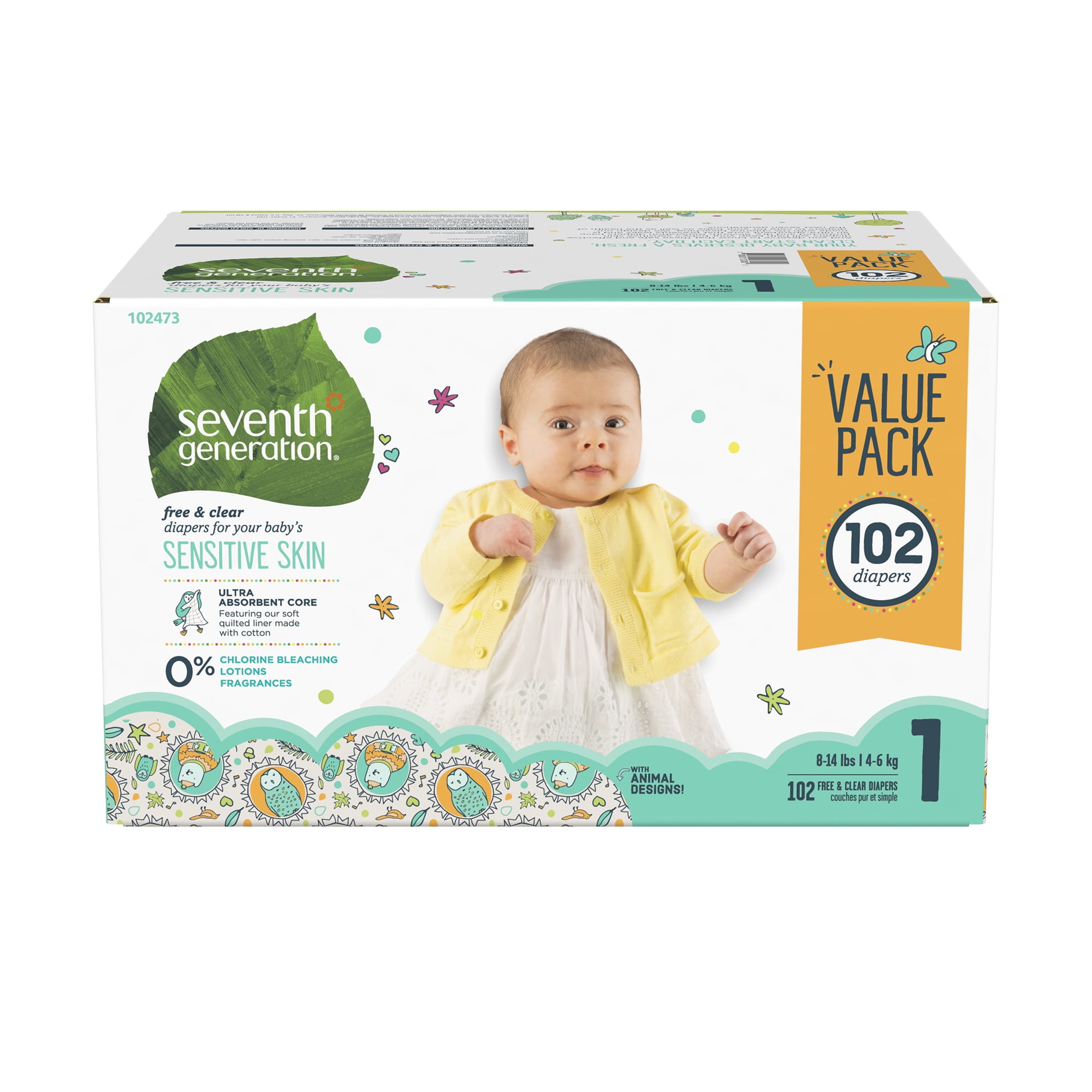 Seventh Generation Free & Clear Baby Diapers with Animal