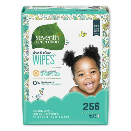 Seventh Generation Free & Clear Baby Wipes, Refill, Unscented, White, 256/Pk, 3 Pk/Ct - SEV34219CT