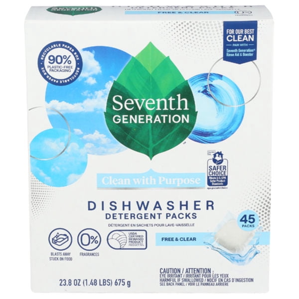 Seventh Generation Free & Clear Dishwasher Detergent Packs 45 Count (Pack Of 3)