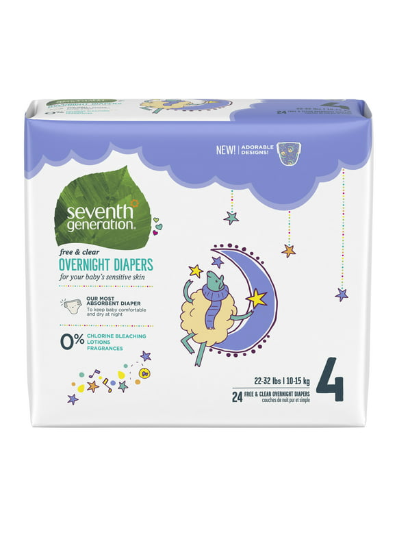 Seventh Generation Free & Clear Overnight Diapers - Size 4, 24 Count