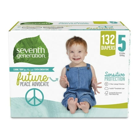Seventh Generation Free & Clear Sensitive Size 5 Baby Diapers -- 132 Diapers
