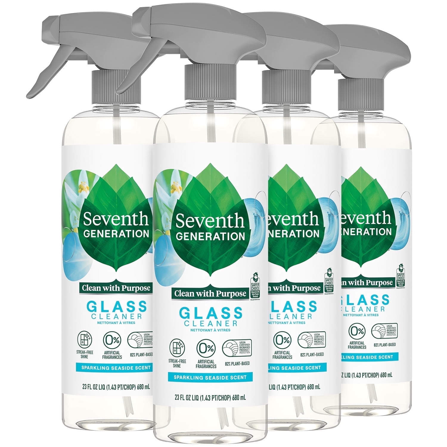 Seventh Generation Glass Cleaner 4-Pack, Sparkling Sea, 23 Oz Ea ...
