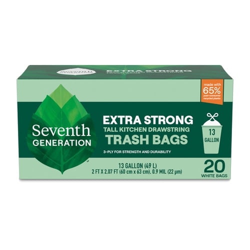 Seventh Generation Kitchen Trash Bags for Reliable Trash Bags Extra Strong Made from Recycled Plastic 13 gallon 20 count