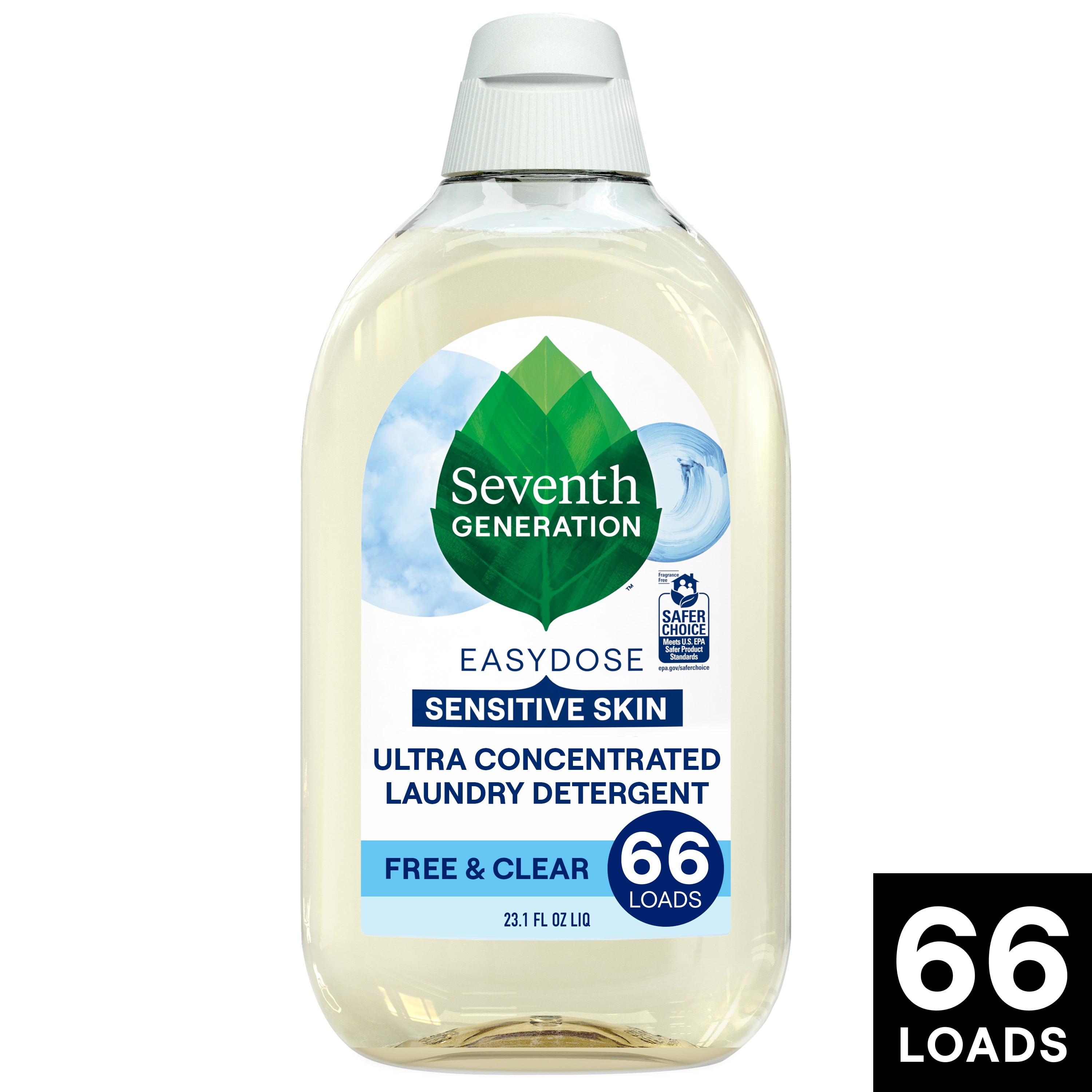 Seventh Generation Sensitive Skin Concentrated Liquid Laundry Detergent, Free & Clear, 23 fl oz, 66 Loads