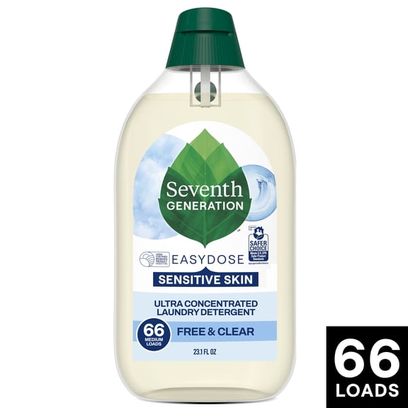 Seventh Generation Sensitive Skin Concentrated Liquid Laundry Detergent, Free & Clear, 23 fl oz, 66 Loads