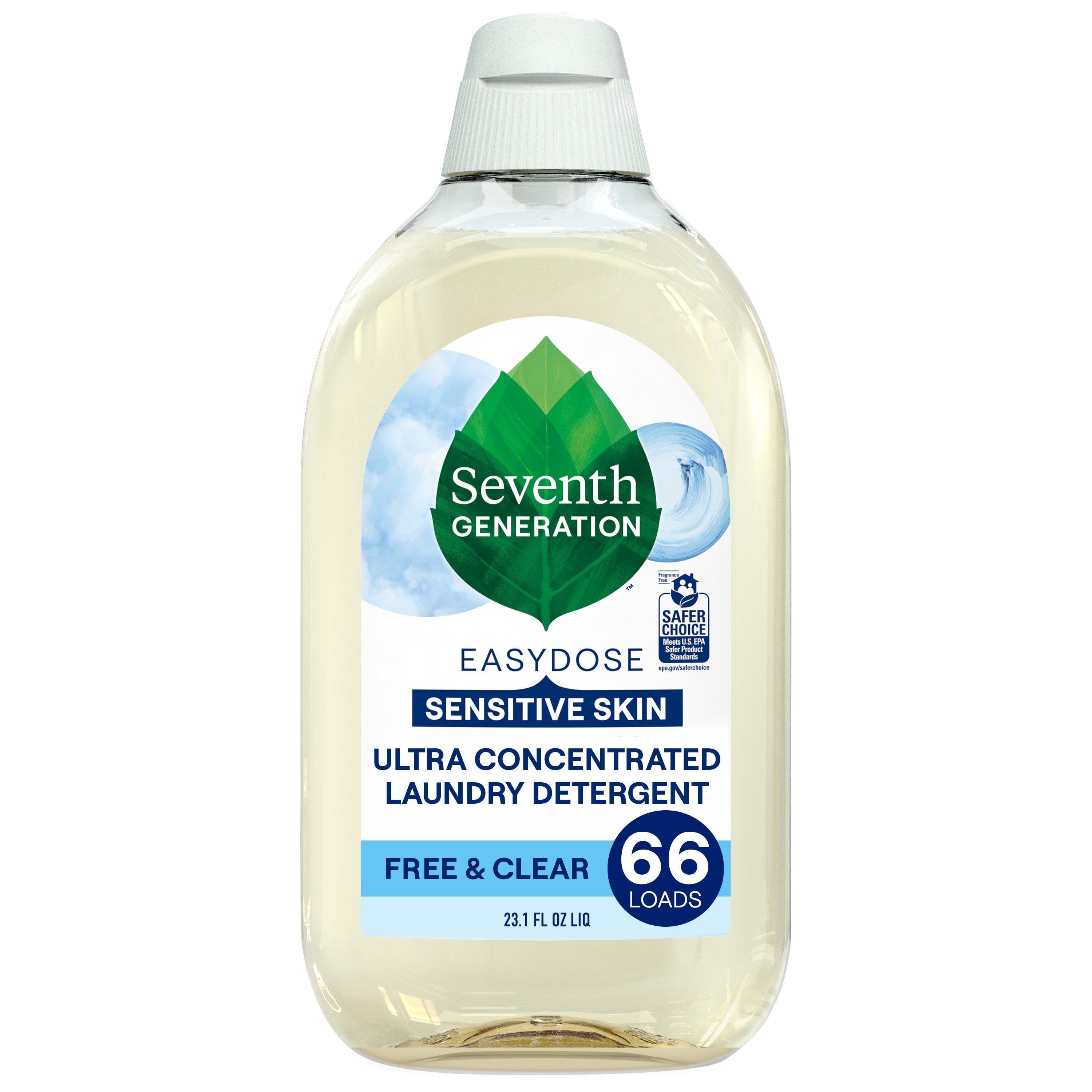 Seventh Generation Sensitive Skin Concentrated Liquid Laundry Detergent, Free & Clear, 23 fl oz, 66 Loads