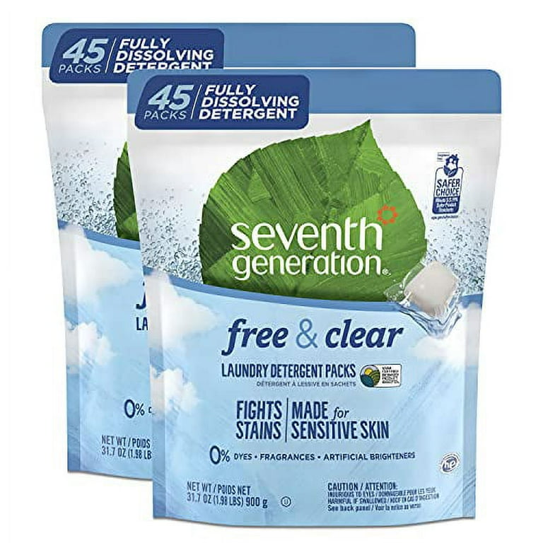 Seventh Generation Laundry Detergent Packs, Free & Clear, 90 Loads (2 pouches, 45 Ct EA) Seventh Generation Laundry Detergent Packs, Free & Clear, 90 Loads (2 pouches, 45 Ct EA)