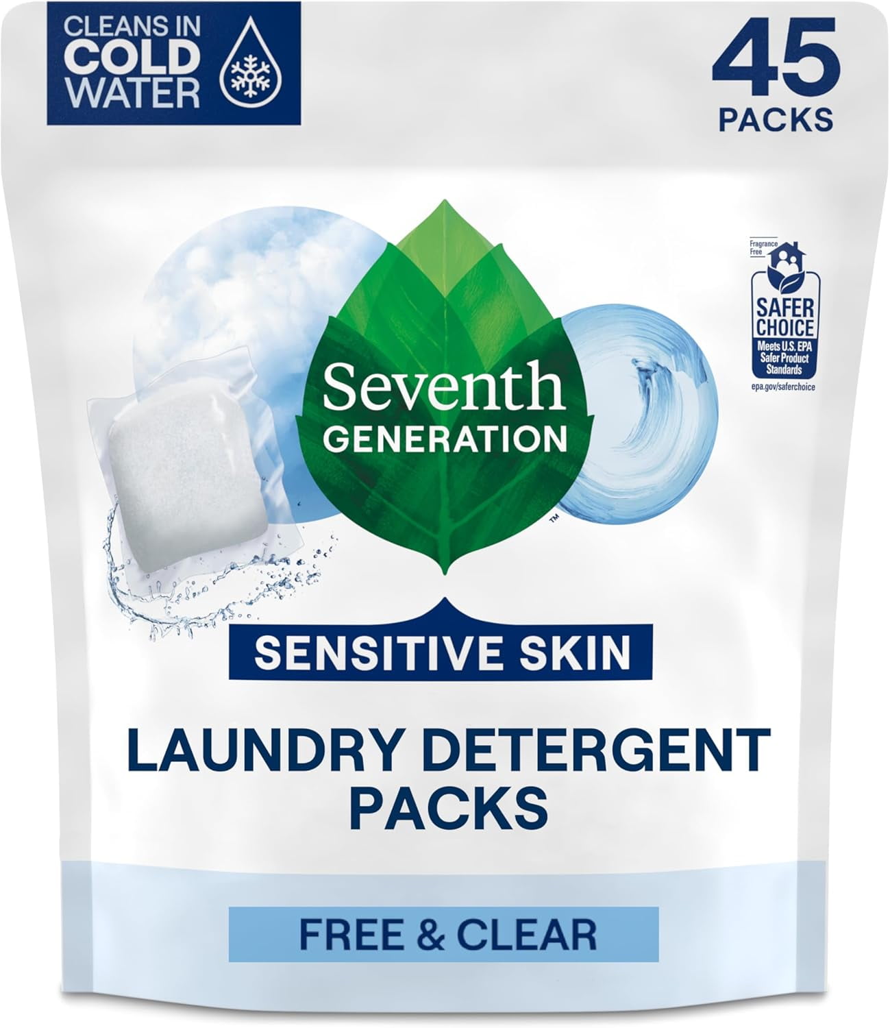 Seventh Generation Laundry Detergent Packs, Free & Clear, Made for