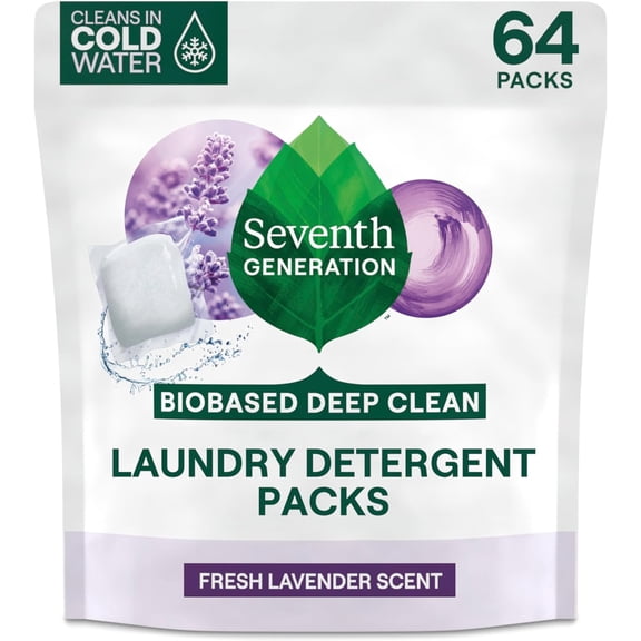 Seventh Generation Laundry Detergent Packs, Lavender, Biobased Deep Clean, 64 Count