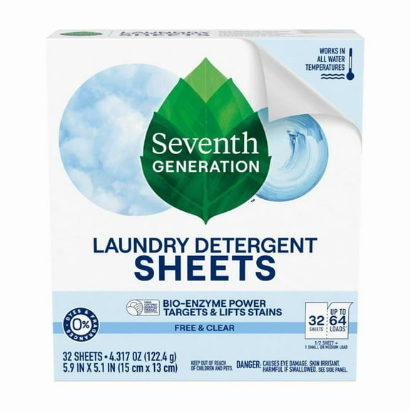 Seventh Generation Laundry Detergent Sheets Free & Clear - 32 ct- Pack of 2