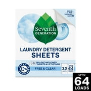 Seventh Generation Sensitive Skin Laundry Detergent Sheets, Free & Clear, 64 Loads
