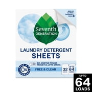 Seventh Generation Sensitive Skin Laundry Detergent Sheets, Free & Clear, 64 Loads
