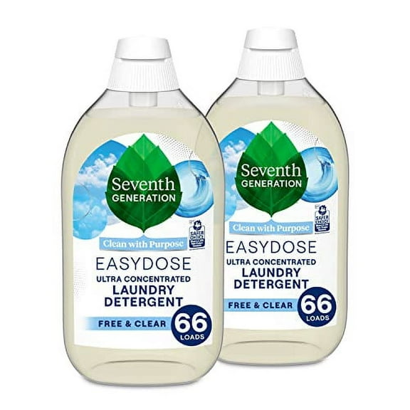 Seventh Generation Laundry Detergent, Ultra Concentrated EasyDose, Free & Clear, 23.1 Fl Oz (Pack of 2) (Packaging May Vary)