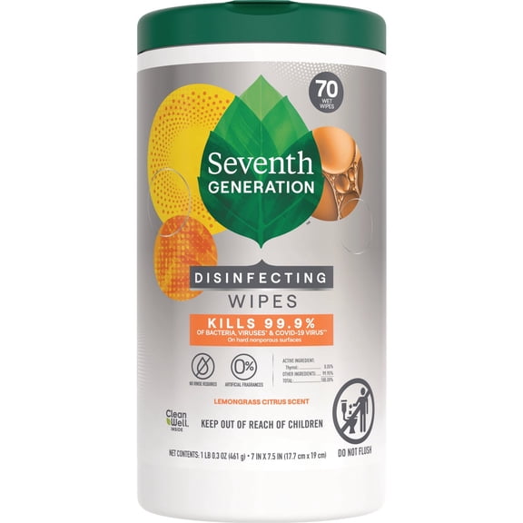 Seventh Generation Lemongrass Citrus Disinfecting Wipes - Pack of 2