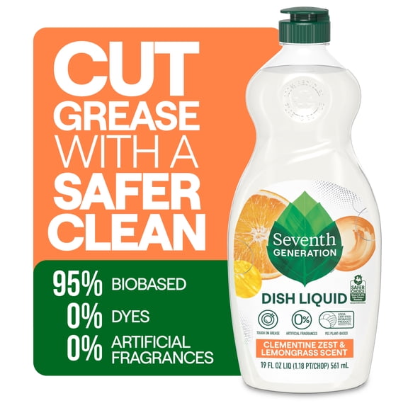 Seventh Generation Dish Liquid Soap Clementine Zest Lemongrass Liquid Soap, 19 fl oz