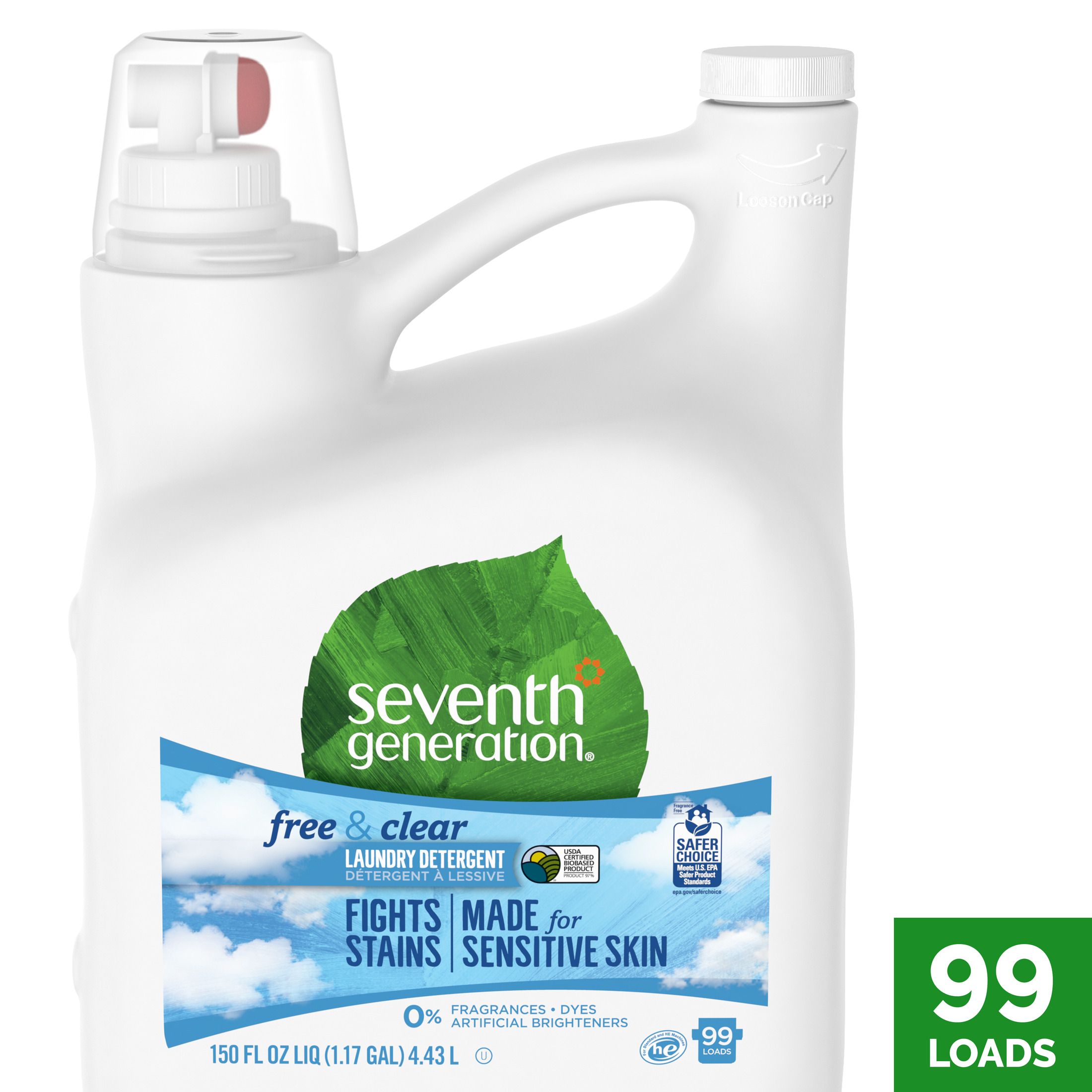 Seventh Generation Liquid Laundry Detergent Biodegradable Free & Clear, 150 oz - image 1 of 12