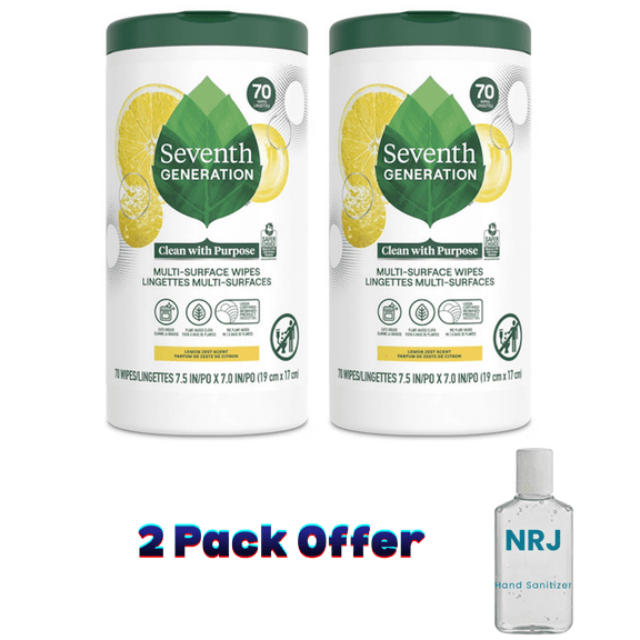 Seventh Generation Multi Surface All Purpose Cleaning Wipes, Lemon Zest, 70 Count