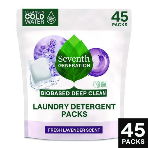 Seventh Generation Natural Laundry Detergent Packs, Powder, Lavender Scent, 45 Packets/Pack, 8/Carton