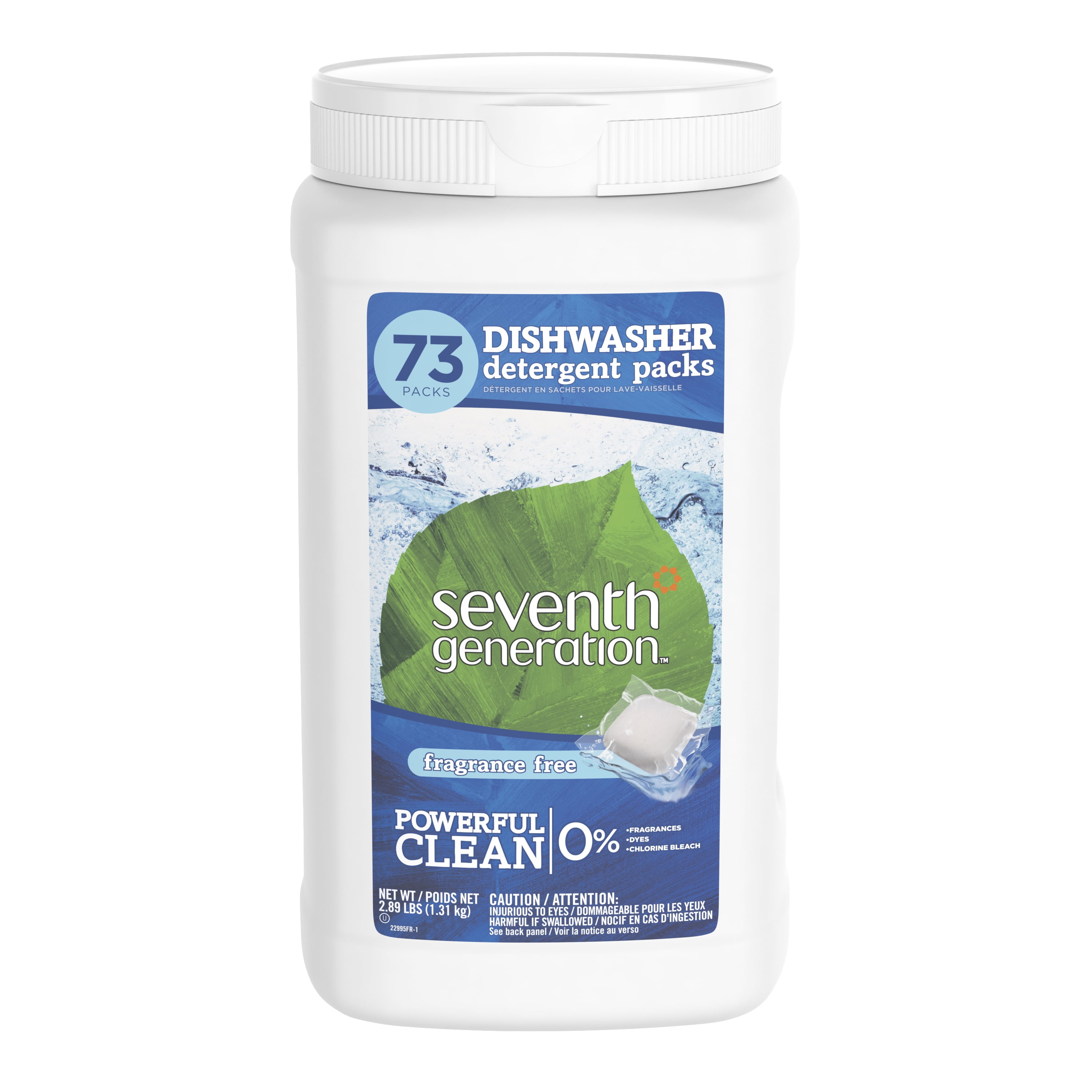 Seventh Generation Natural Pacs Dishwasher Detergents, Unscented, 73 Count