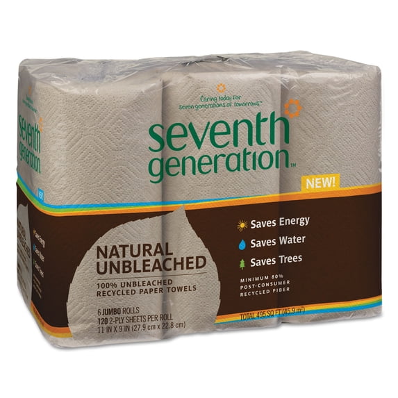 Seventh Generation Natural Unbleached 100% Recycled Paper Towel Rolls 11 x 9 120 SH/RL 24 RL/CT