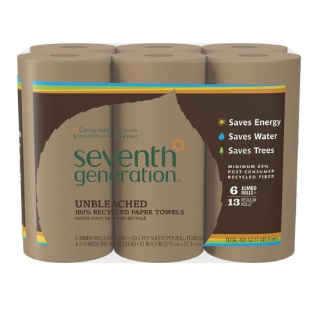 Seventh Generation Natural Unbleached 100% Recycled Paper Towel Rolls, 11 x 9, 120 SH/RL, 6 RL/PK