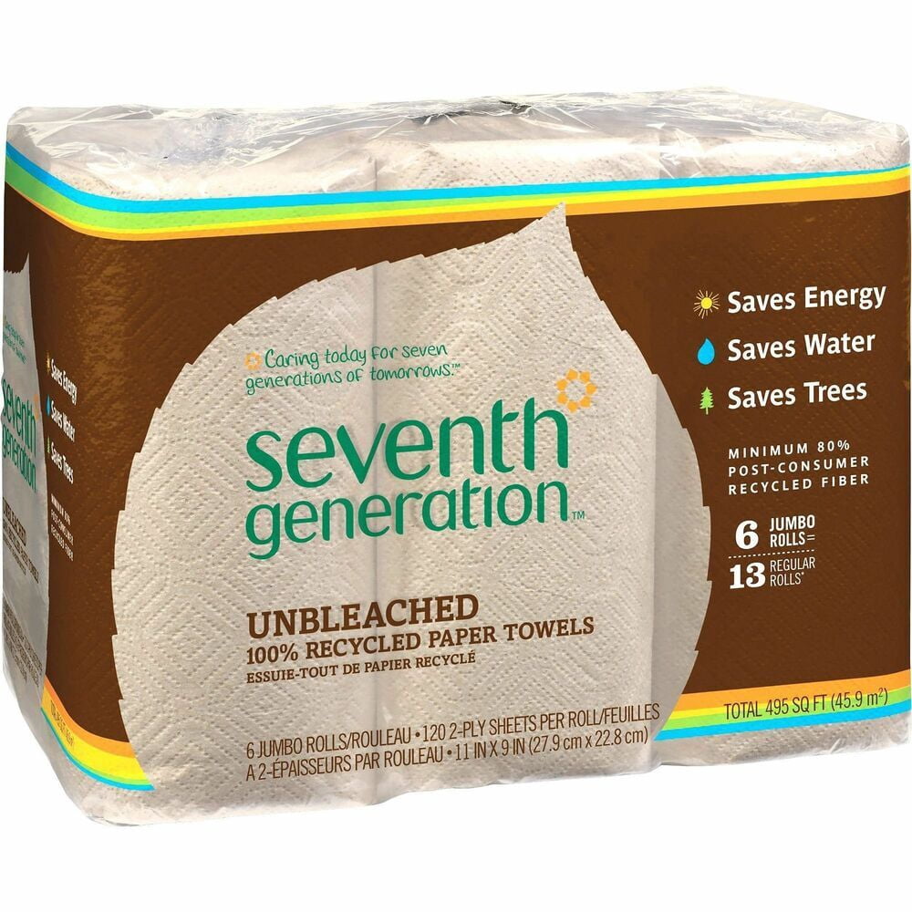 Seventh Generation Natural Unbleached 100% Recycled Paper Towel Rolls, 11 x 9, 120 SH/RL, 6 RL/PK