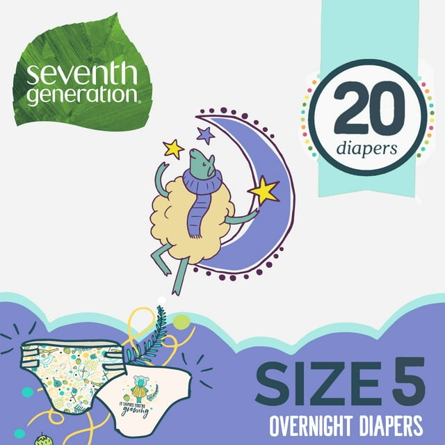 Seventh Generation Overnight Baby Diapers, Free & Clear (Choose Size