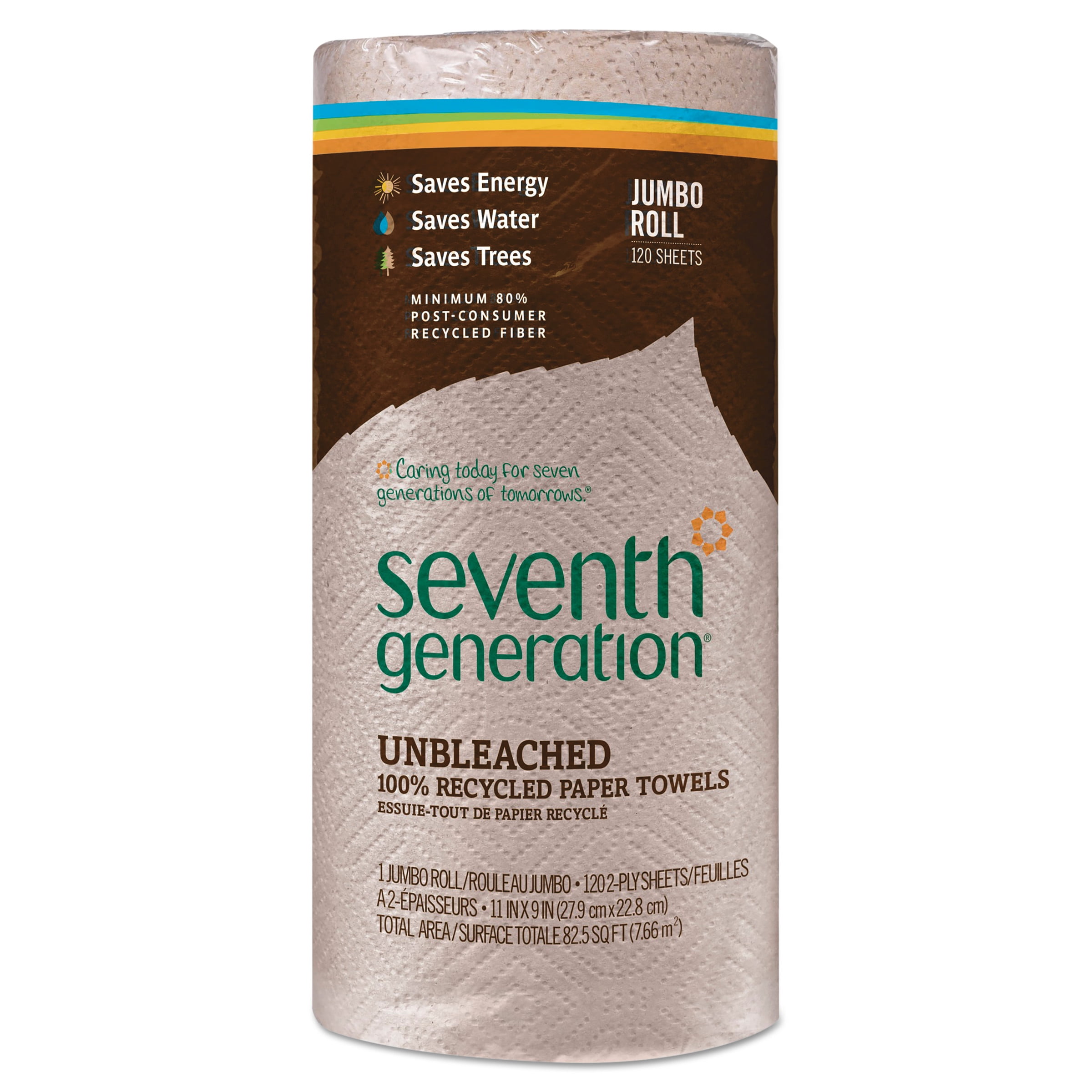 Seventh Generation Natural Unbleached 100% Recycled Paper Towel Rolls, 11 x 9, 120 Sheets/Roll