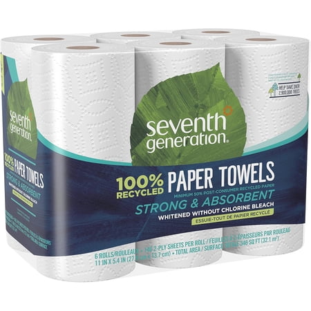 Seventh Generation Paper Towels With 100% Recycled Paper -- 6 Rolls