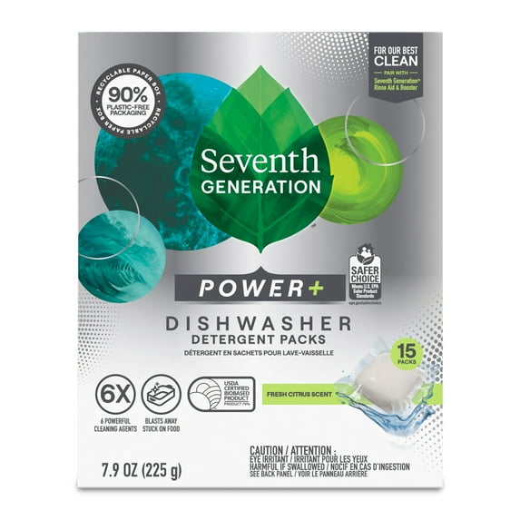 Seventh Generation Powder Dish Soap Dishwasher Detergent, Fresh Citrus, 7.9 oz, 15 Count