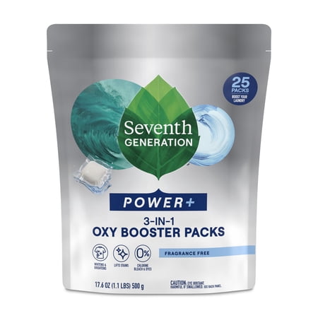 Seventh Generation Oxy Booster 3-in-1 Power + Laundry Stain Remover Packs Fragrance Free, 25 Count