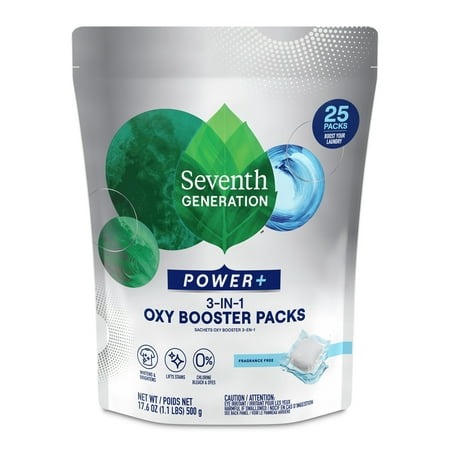 Seventh Generation Oxy Booster 3-in-1 Power + Laundry Stain Remover Packs Fragrance Free, 25 Count