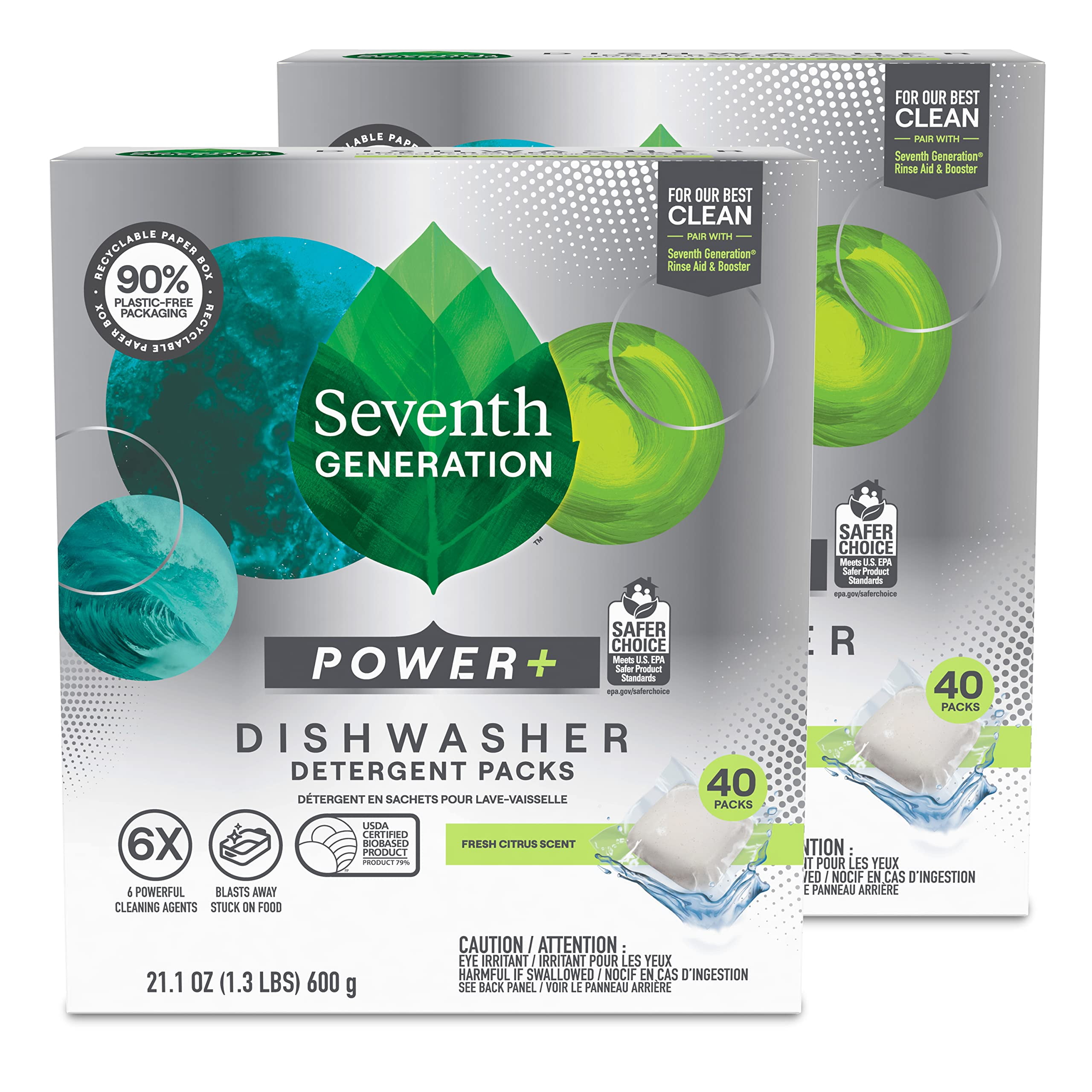 Seventh Generation Power+ Dishwasher Detergent Packs For Sparkling