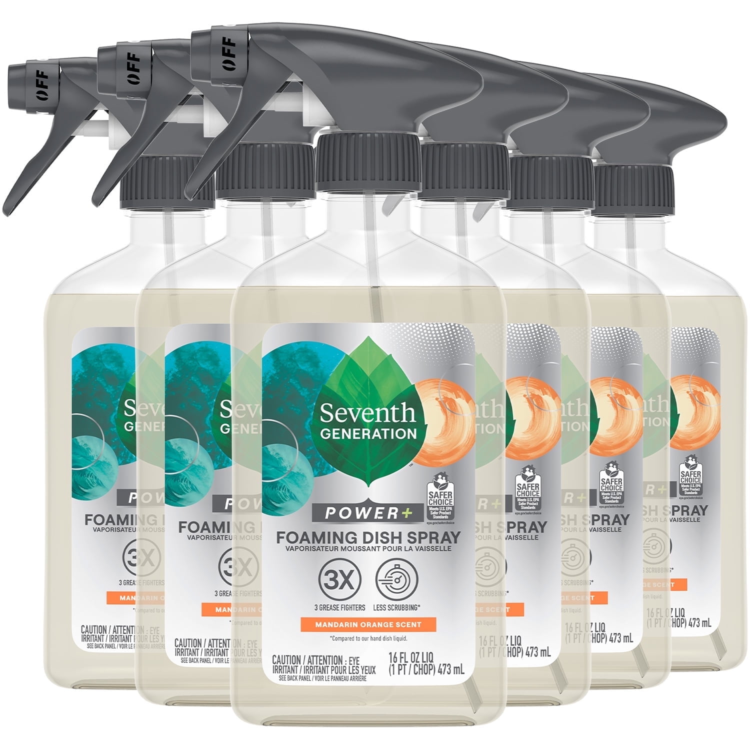 Seventh Generation Power+ Foaming Dish Spray 6-Pack, Mandarin Orange Scent, 16 Oz Ea