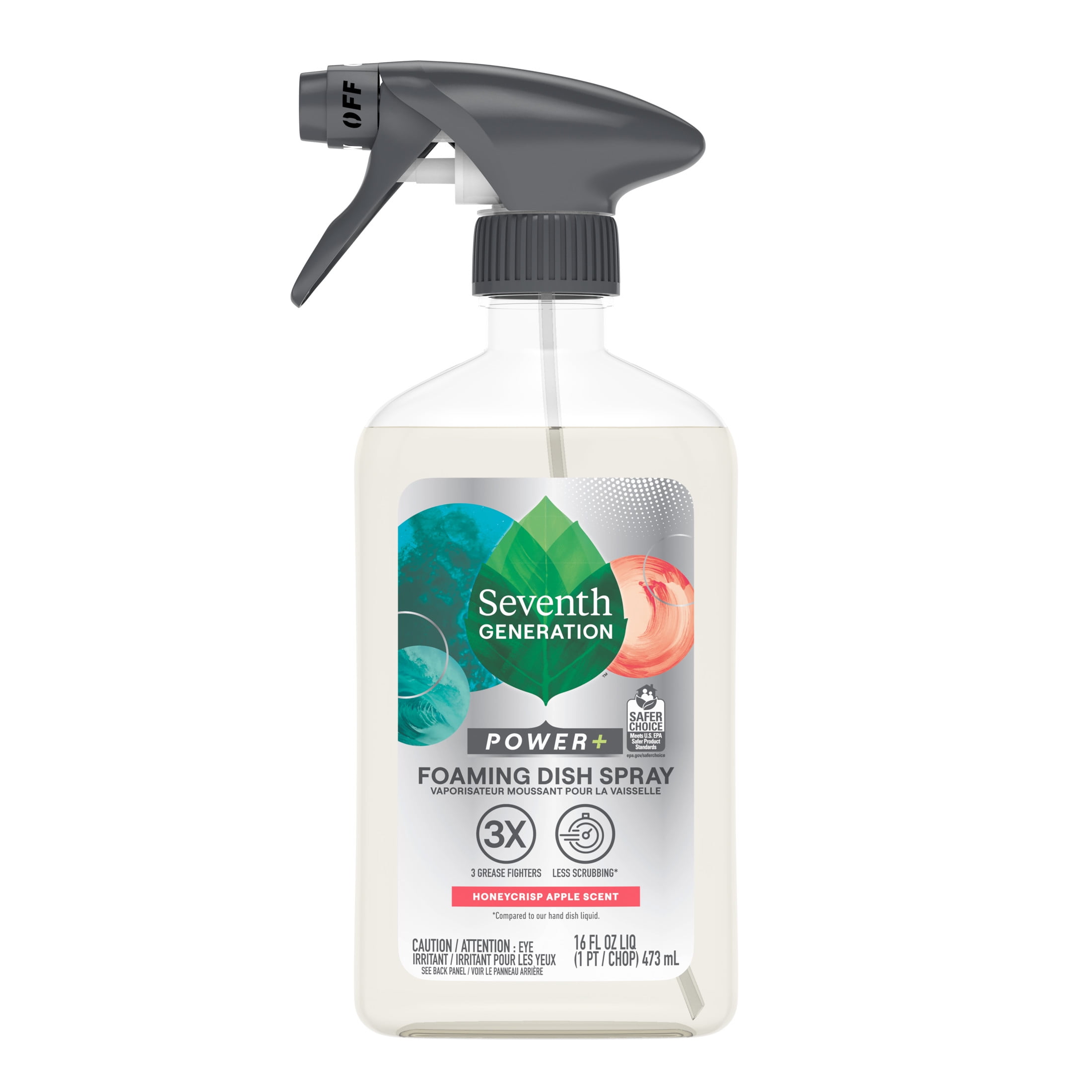Seventh Generation Power+ Foaming Dish Spray Dishwashing Liquid Soap, Honey Crisp Apple Scent, 16 oz