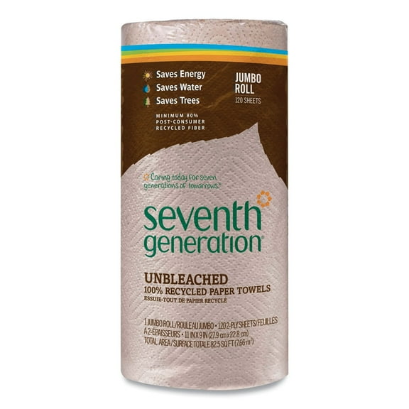 Seventh Generation SEV 13720 Natural Unbleached 100% Recycled Paper Kitchen Towel Rolls,11 X 9,120 Sheets/rl,30 Rl/ct