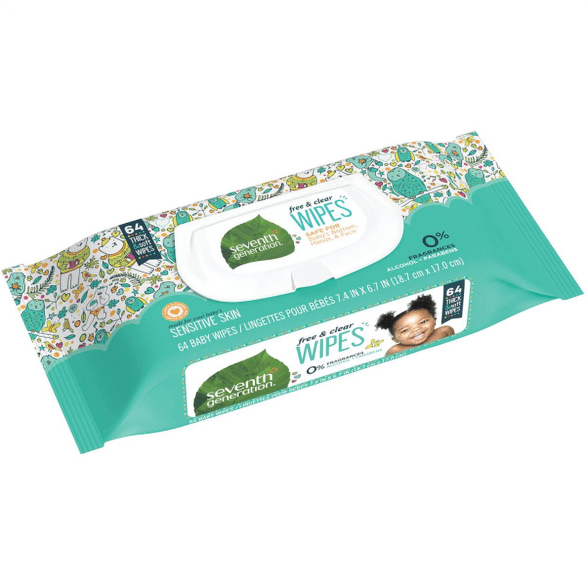 Seventh Generation SEV 34208CT 7 in. x 7 in. Free and Clear Baby Wipes - Unscented, White (12 Packs/Carton)